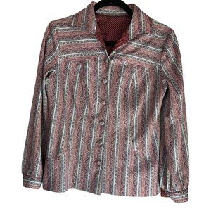 Vintage 70's Handmade Women Sz Small/Medium Button down shirt floral Striped pri